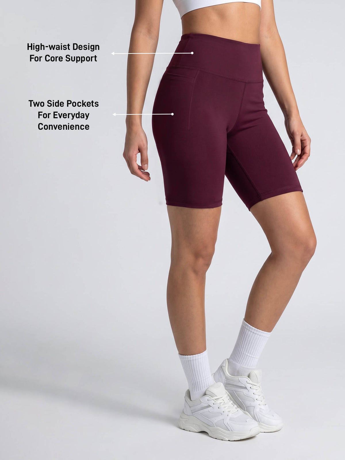 Womens Wine High-Rise Super Soft Cycling Shorts, Biker Shorts with Inner Waist Pocket - view 4
