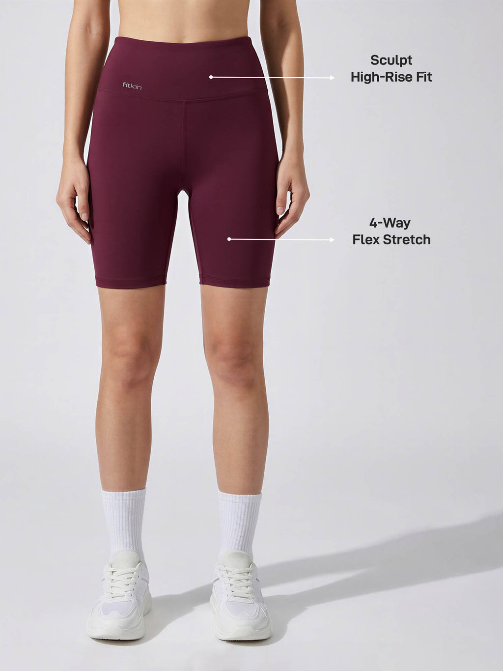 Womens Wine High-Rise Super Soft Cycling Shorts, Biker Shorts with Inner Waist Pocket - view 5