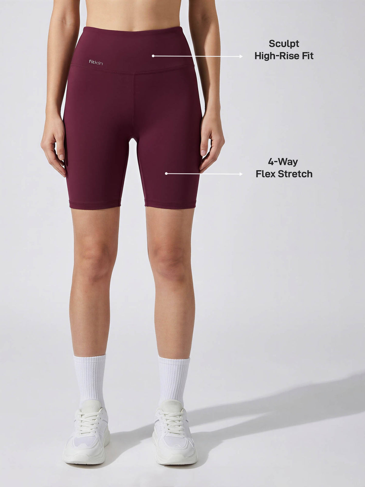 Womens Wine High-Rise Super Soft Cycling Shorts, Biker Shorts with Inner Waist Pocket - view 5