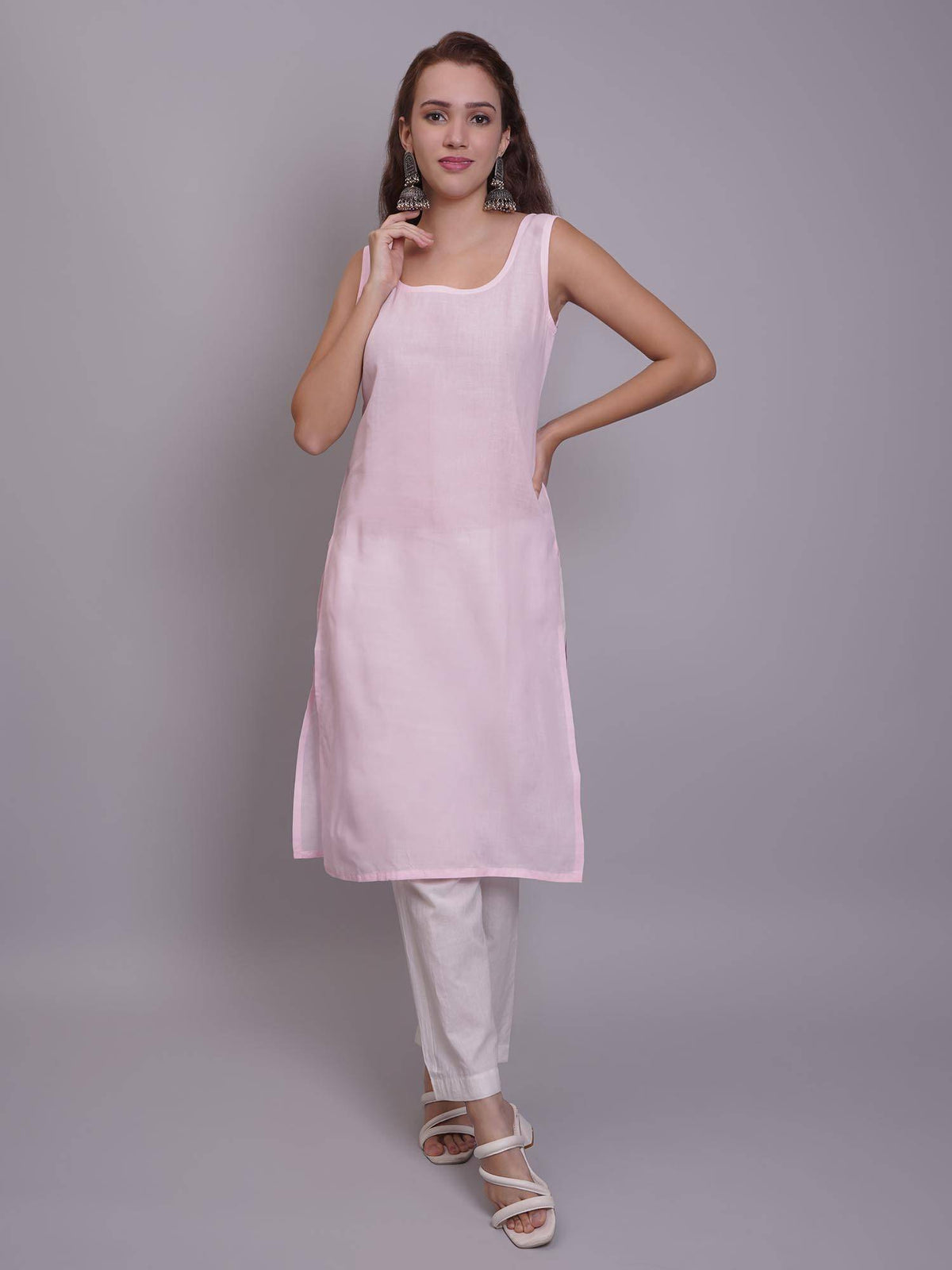 Hand Embroidered Pink Georgette Lucknowi Chikankari Kurta with Inner (Set of 2) | KDG - view 6