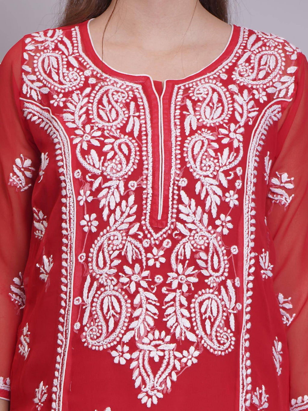 Hand Embroidered Pink Georgette Lucknowi Chikankari Kurta with Inner (Set of 2) | KDG - view 40