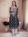 Hand Embroidered Pink Georgette Lucknowi Chikankari Kurta with Inner (Set of 2) | KDG - view 22