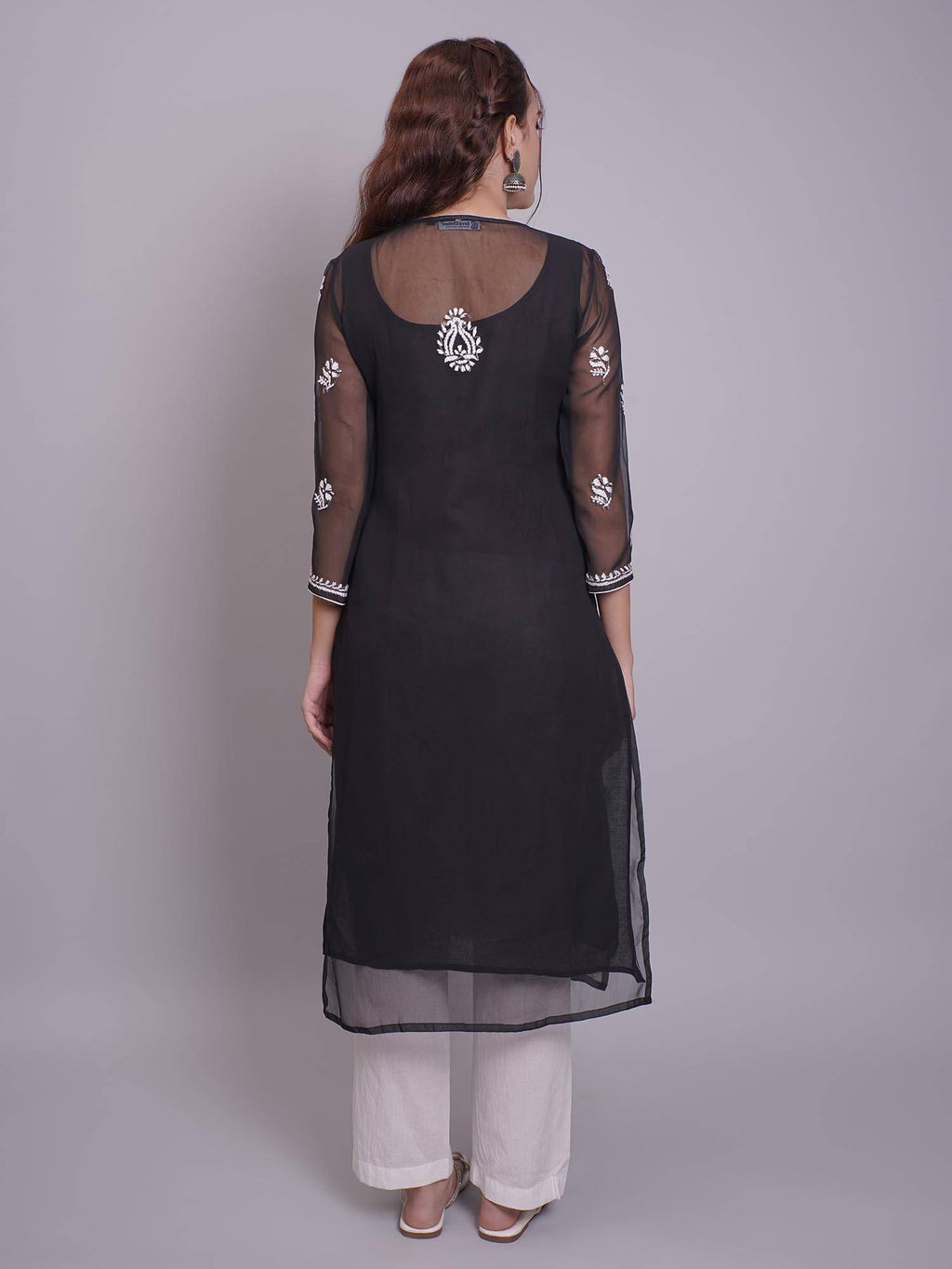 Hand Embroidered Pink Georgette Lucknowi Chikankari Kurta with Inner (Set of 2) | KDG - view 23