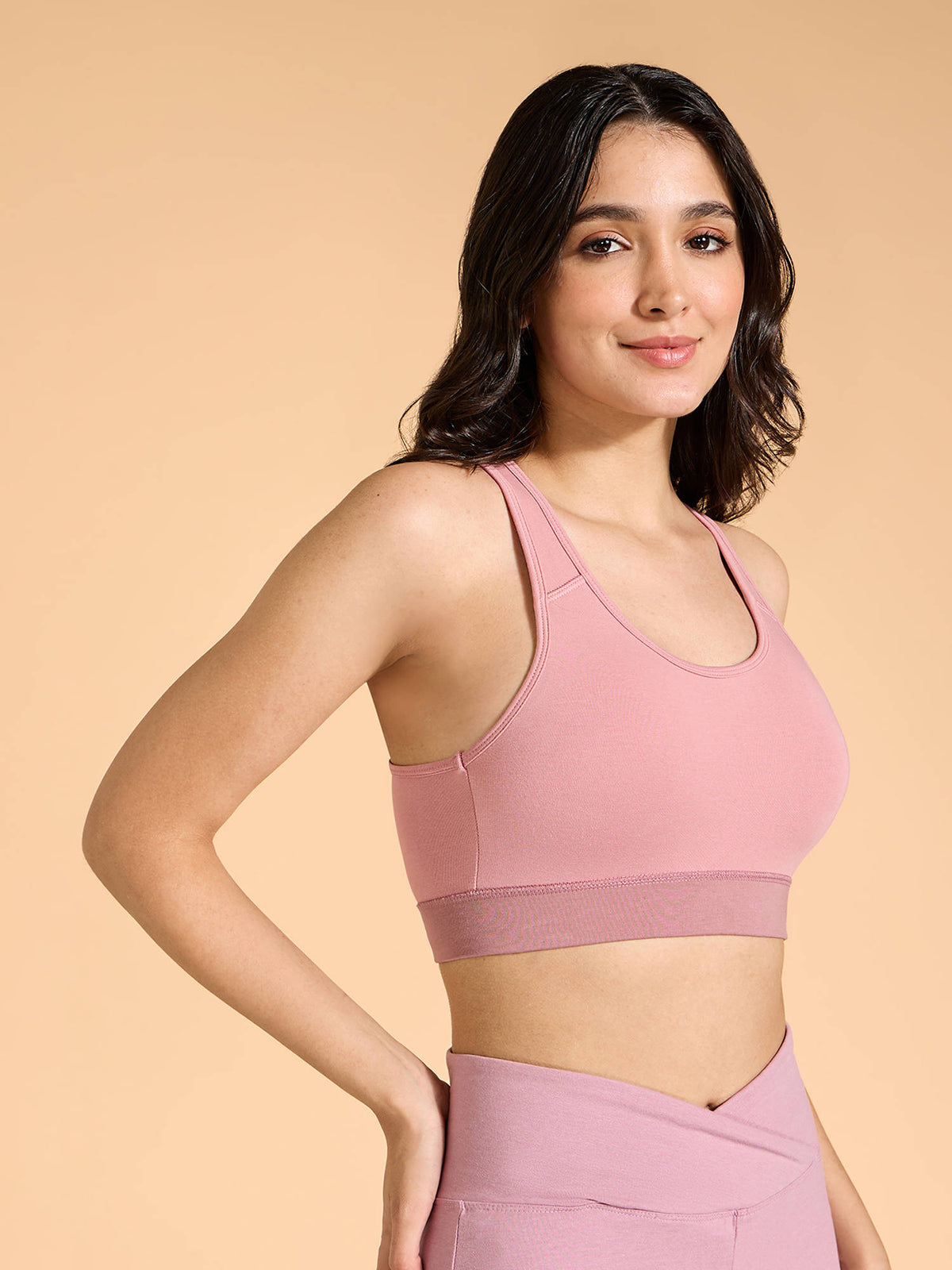 Cotton Slip-On Sports Bra with Removable Pads KIC104 -NUDE | sb09 - view 36