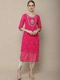 Women Pink Embroidered Straight Kurta | KDG - view 1
