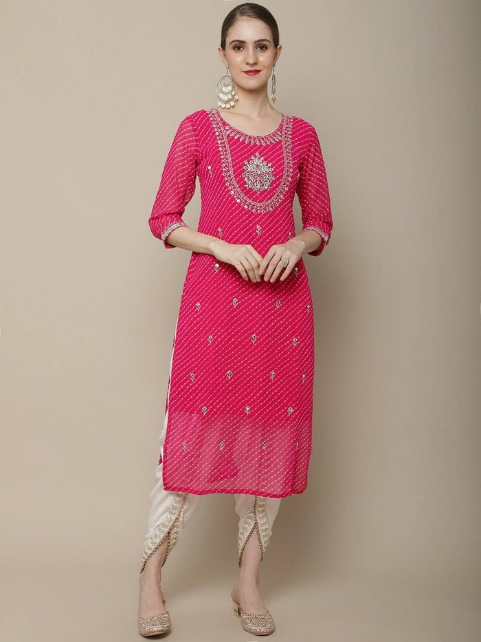 Women Pink Embroidered Straight Kurta | FY93 - view 1