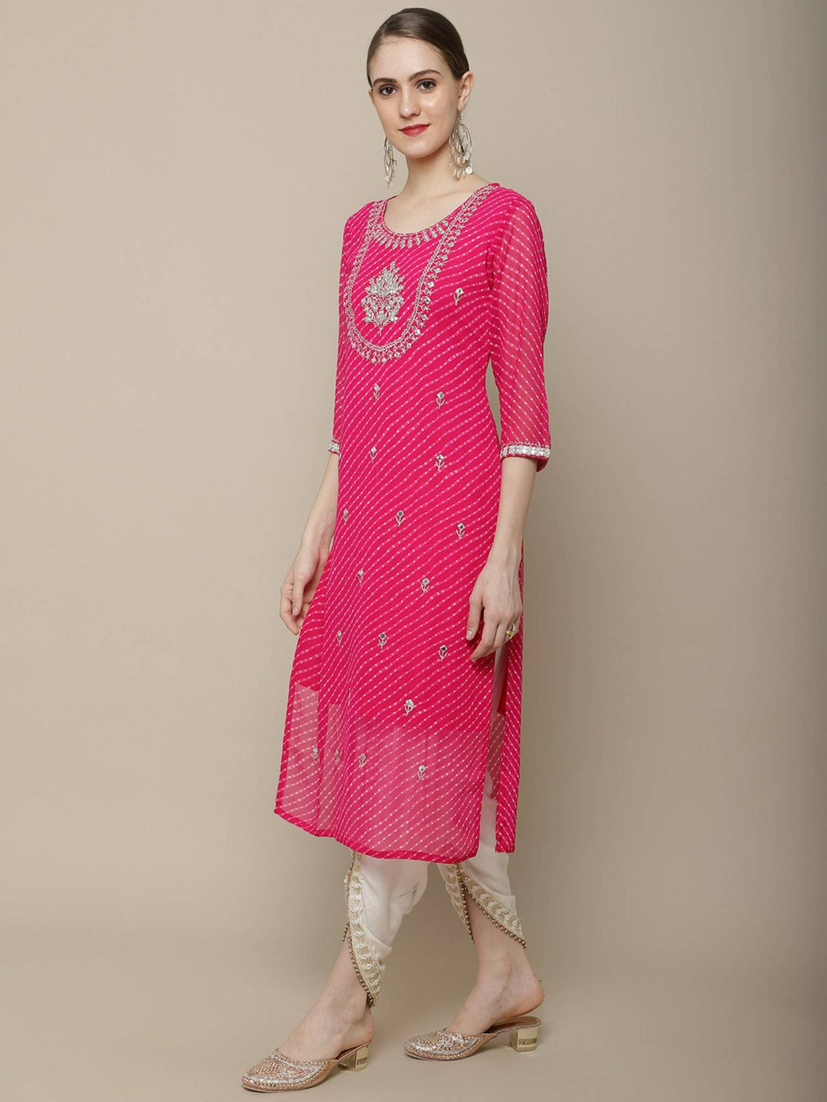 Women Pink Embroidered Straight Kurta | KDG - view 2