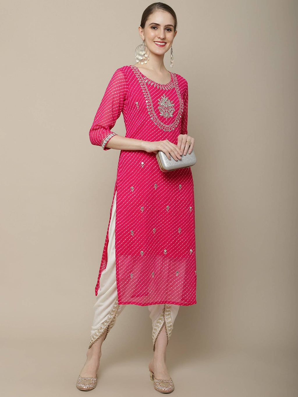Women Pink Embroidered Straight Kurta | KDG - view 5