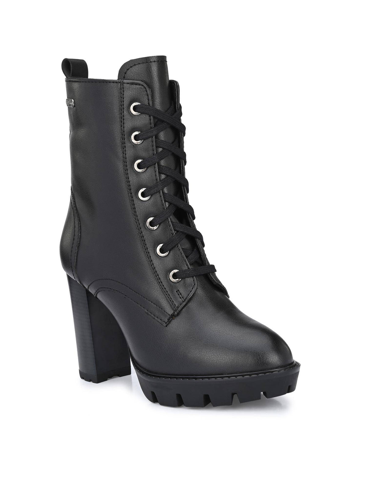 Black Women High Heel Vegan Leather Derby Boots | BT61 - view 1