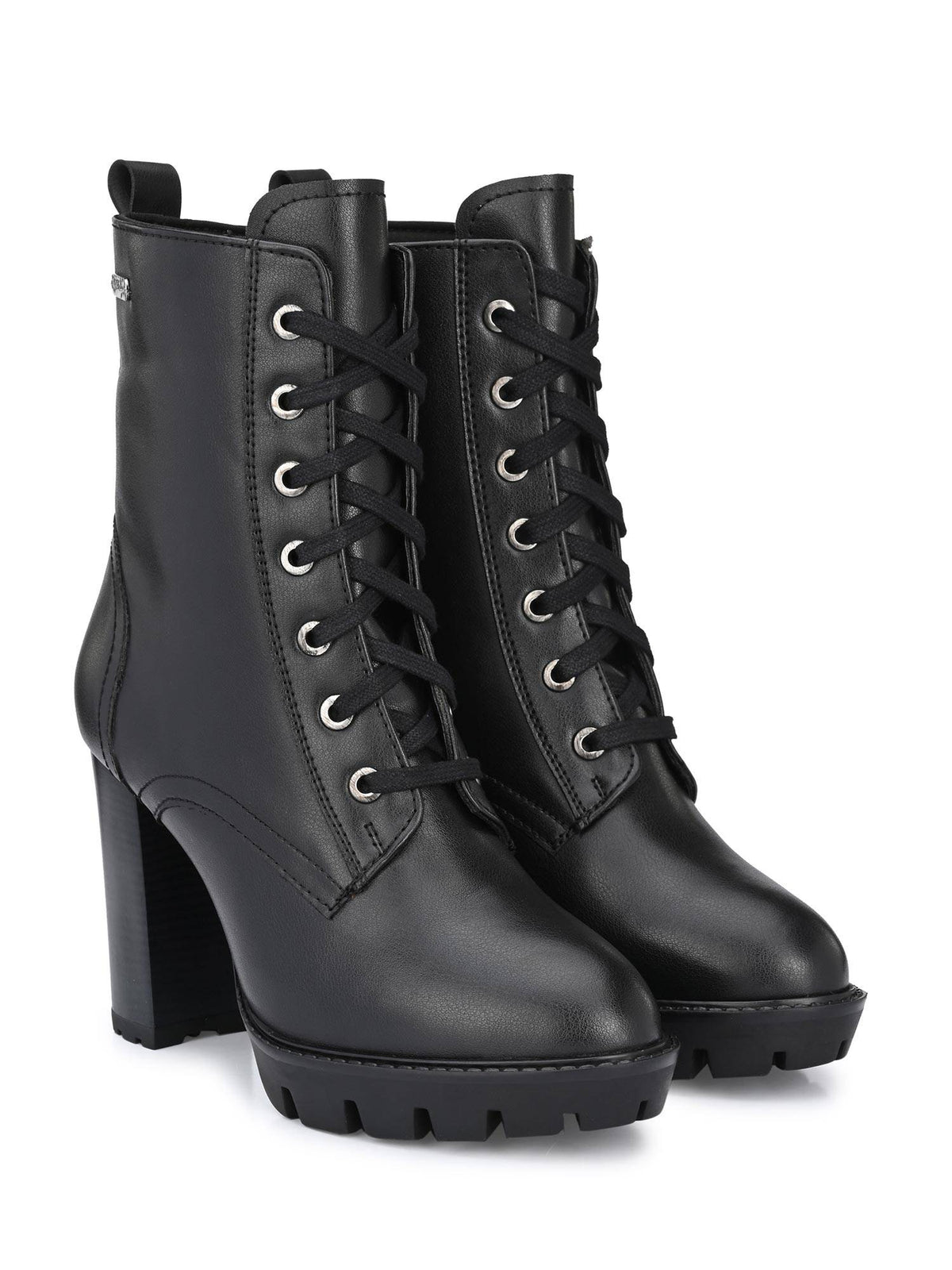 Black Women High Heel Vegan Leather Derby Boots | BT61 - view 2