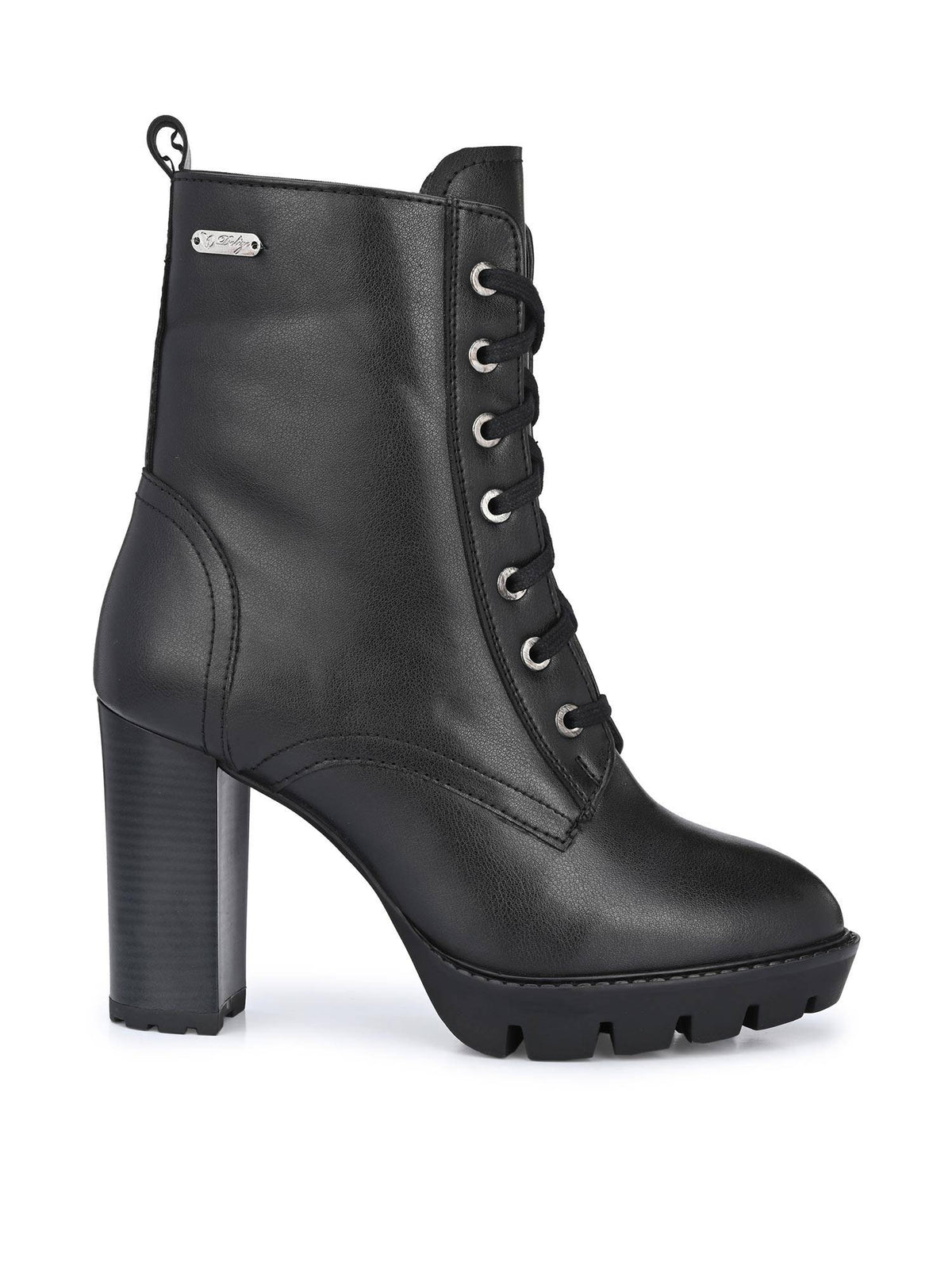 Black Women High Heel Vegan Leather Derby Boots | BT61 - view 3