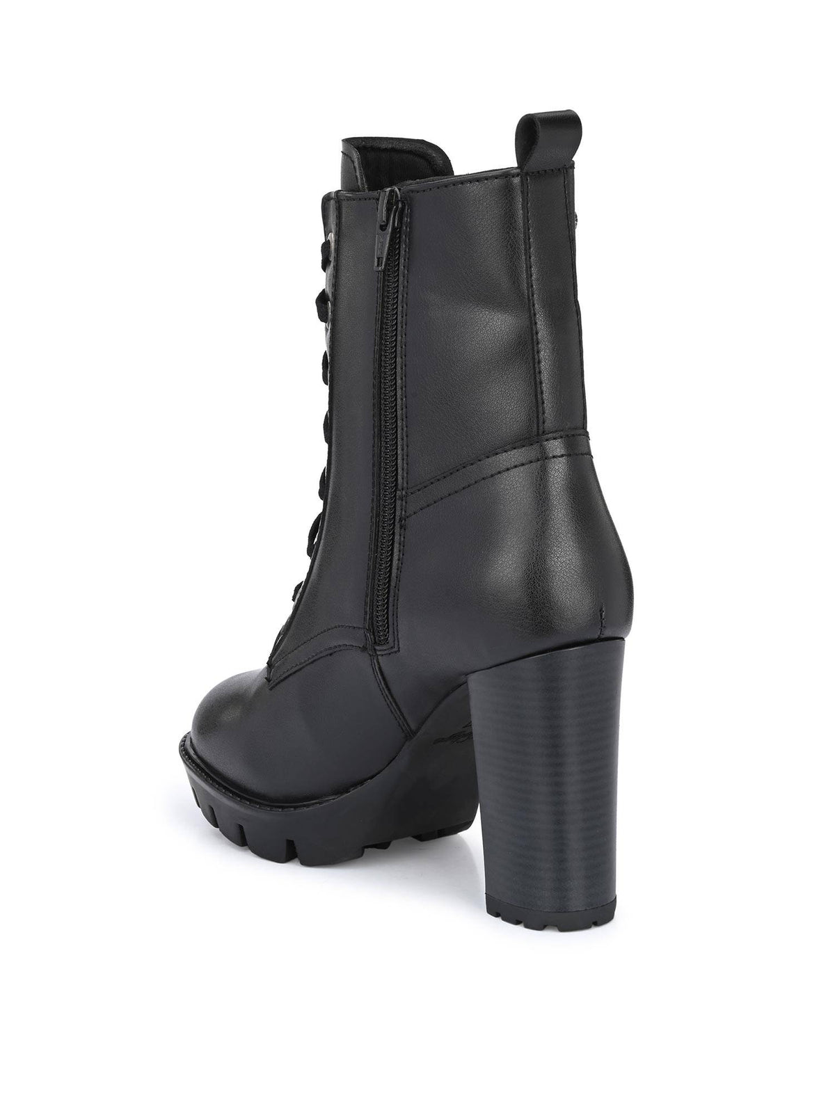 Black Women High Heel Vegan Leather Derby Boots | BT61 - view 4