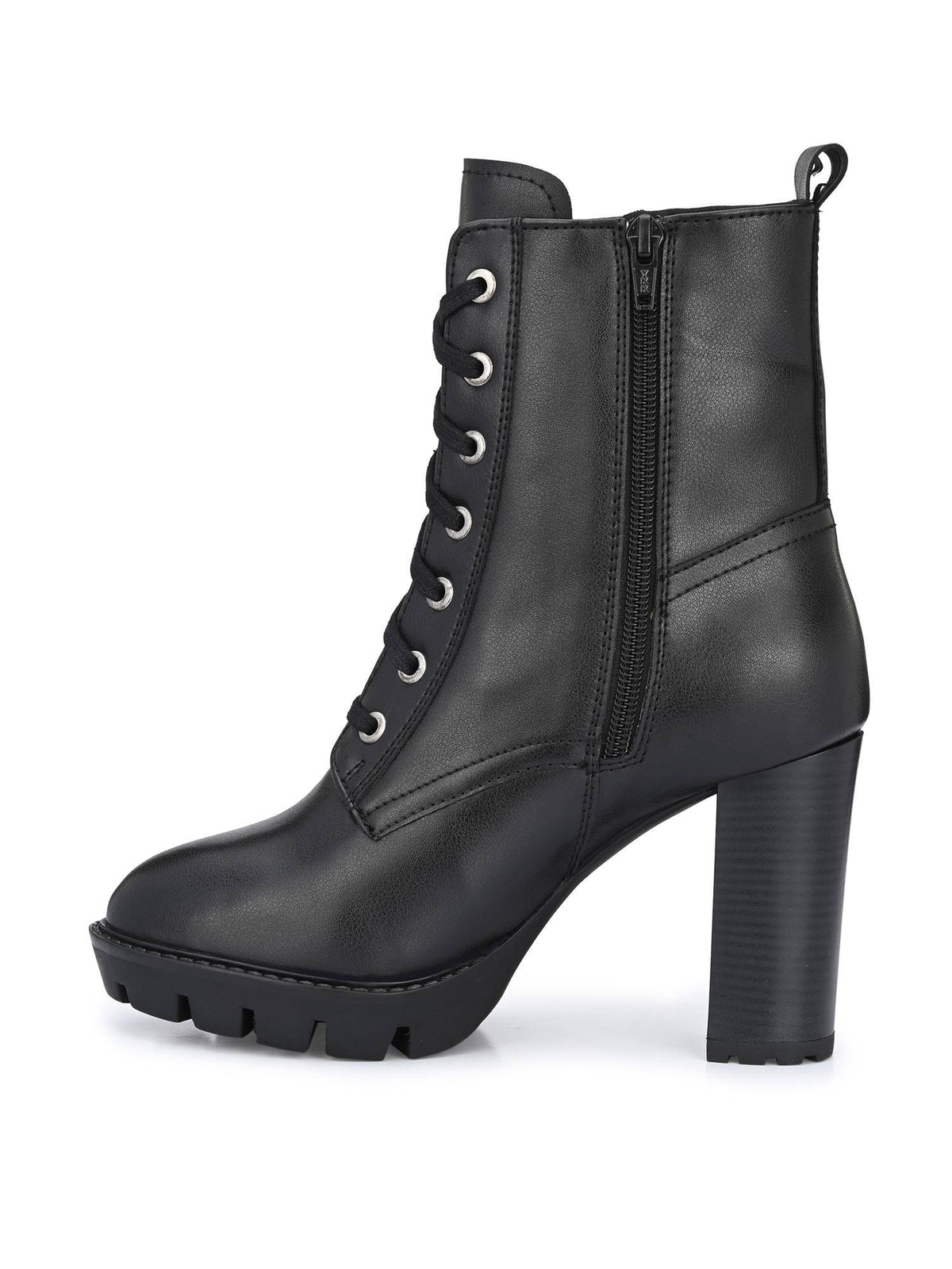 Black Women High Heel Vegan Leather Derby Boots | BT61 - view 5