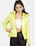 Yellow Slim Fit Solid Hooded Full Sleeves Winter Jacket | JC78 - view 1