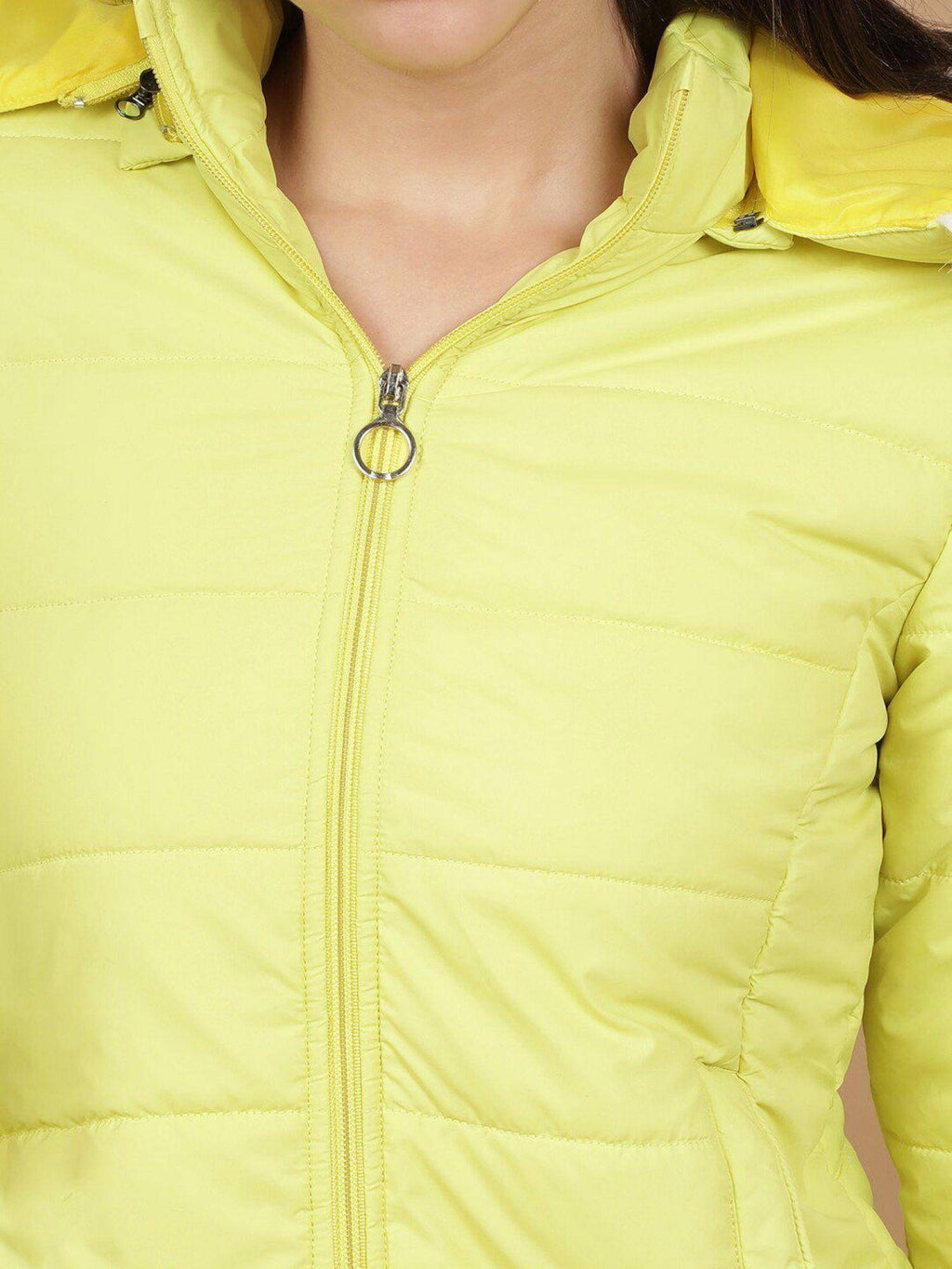 Yellow Slim Fit Solid Hooded Full Sleeves Winter Jacket | JC78 - view 2