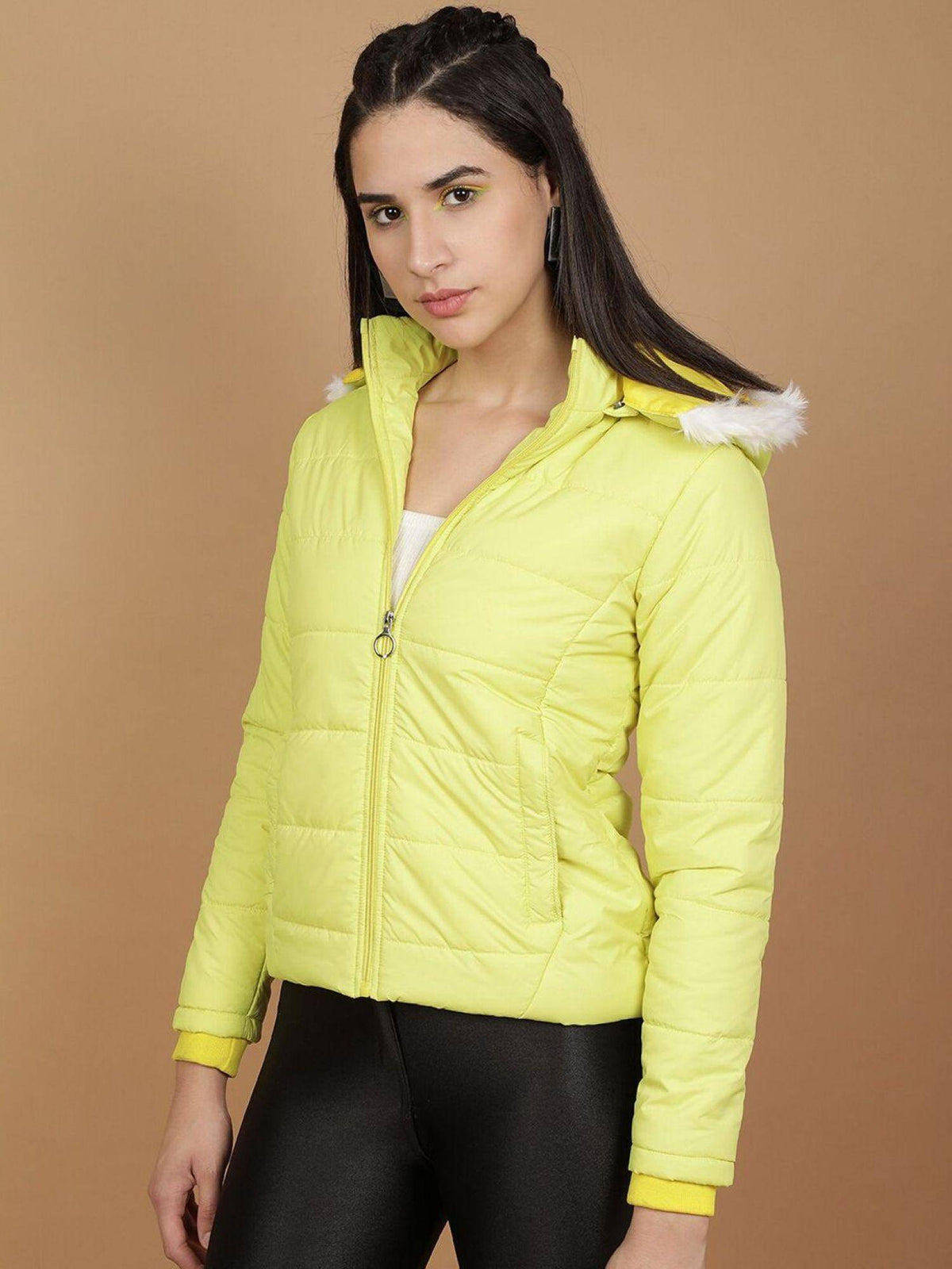 Yellow Slim Fit Solid Hooded Full Sleeves Winter Jacket | JC78 - view 5