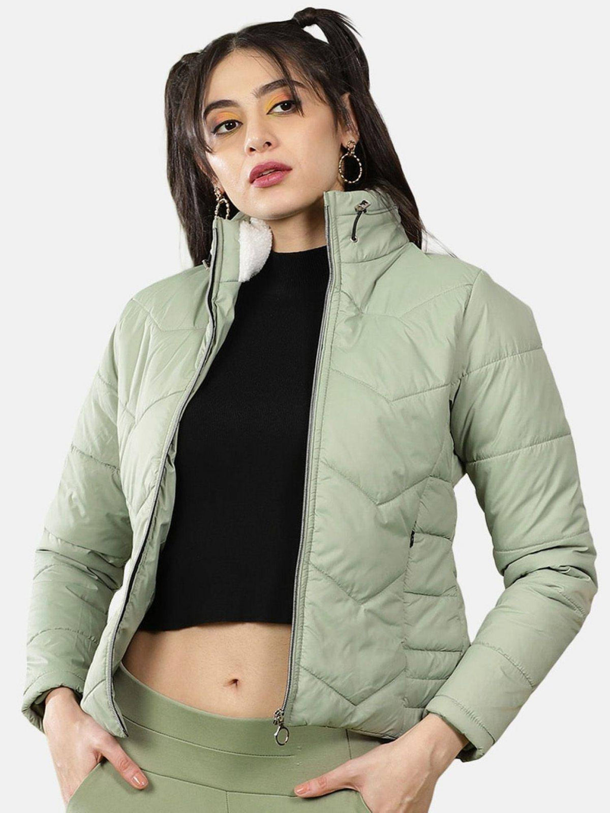 White Slim Fit Solid High Neck Full Sleeves Winter Jacket | JC78 - view 7