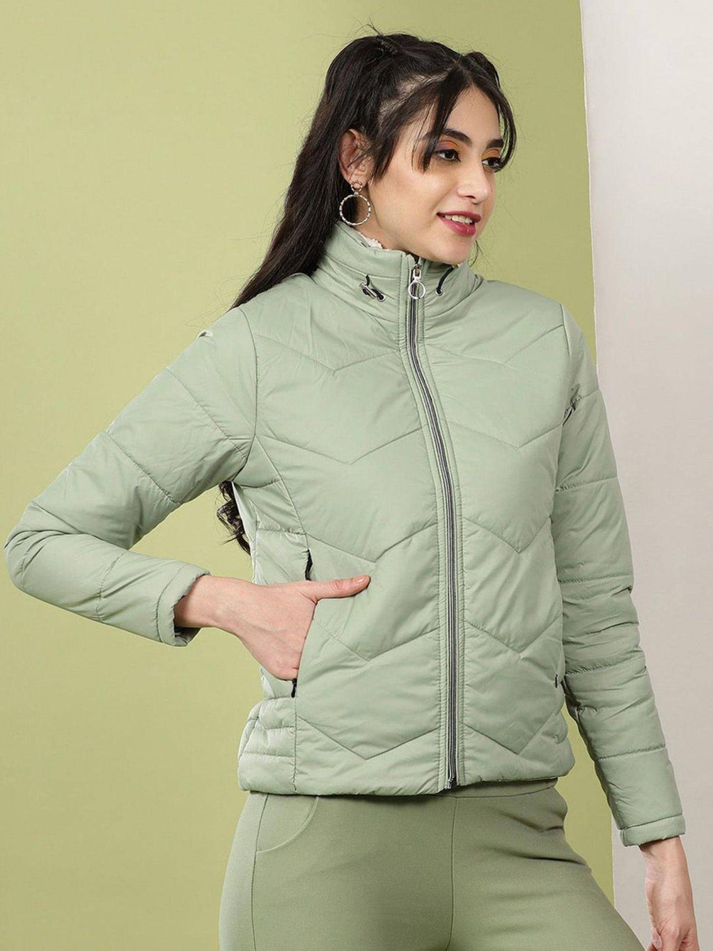White Slim Fit Solid High Neck Full Sleeves Winter Jacket | JC78 - view 9