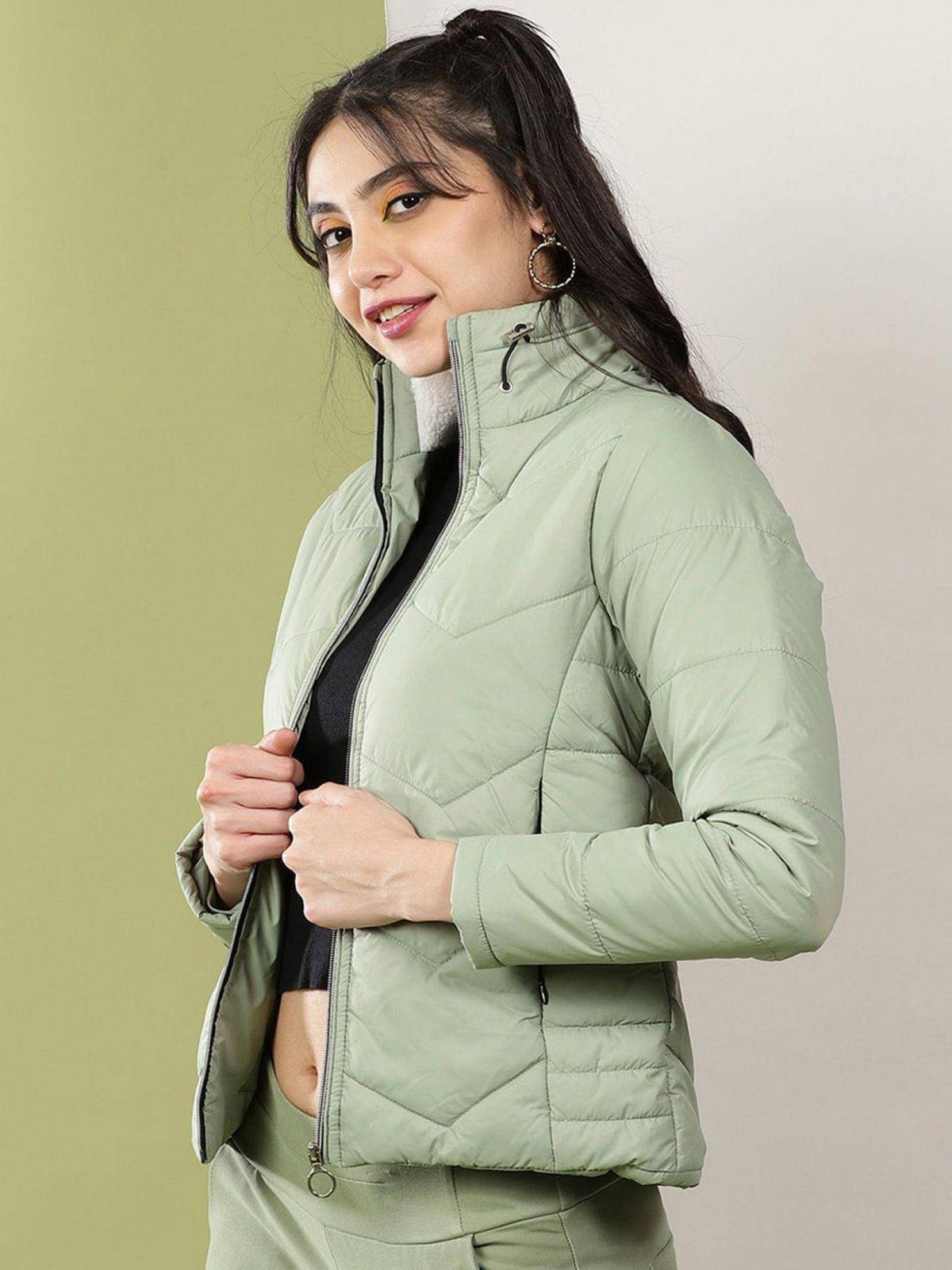 White Slim Fit Solid High Neck Full Sleeves Winter Jacket | JC78 - view 11