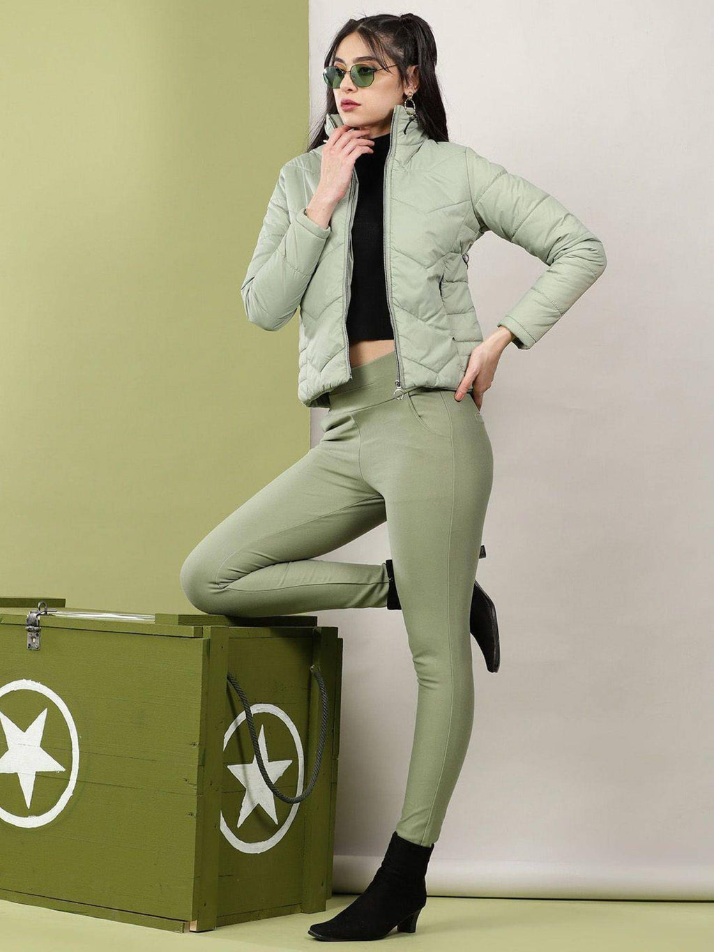 White Slim Fit Solid High Neck Full Sleeves Winter Jacket | JC78 - view 12