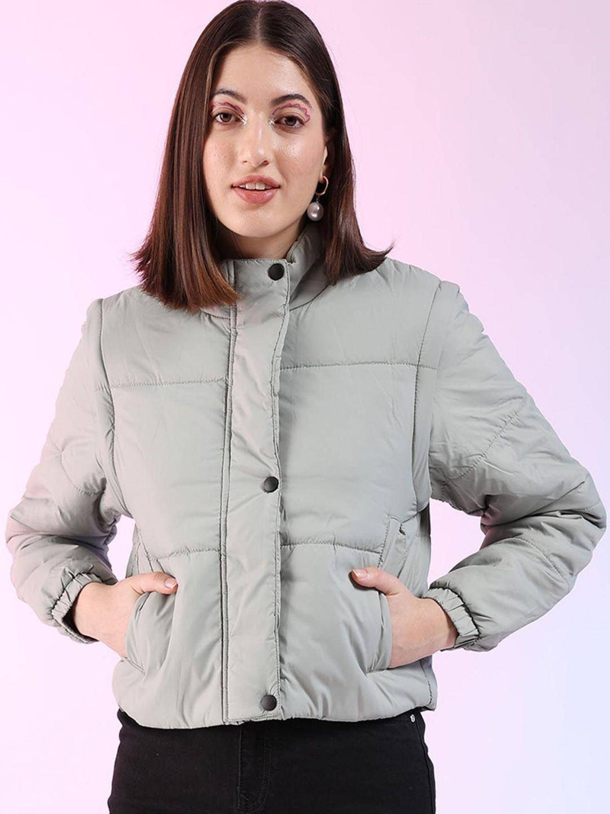 Black Regular Fit Solid High Neck Full Detachable Sleeves Winter Jacket | JC78 - view 18