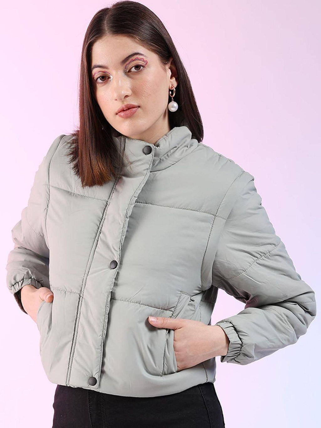 Black Regular Fit Solid High Neck Full Detachable Sleeves Winter Jacket | JC78 - view 20