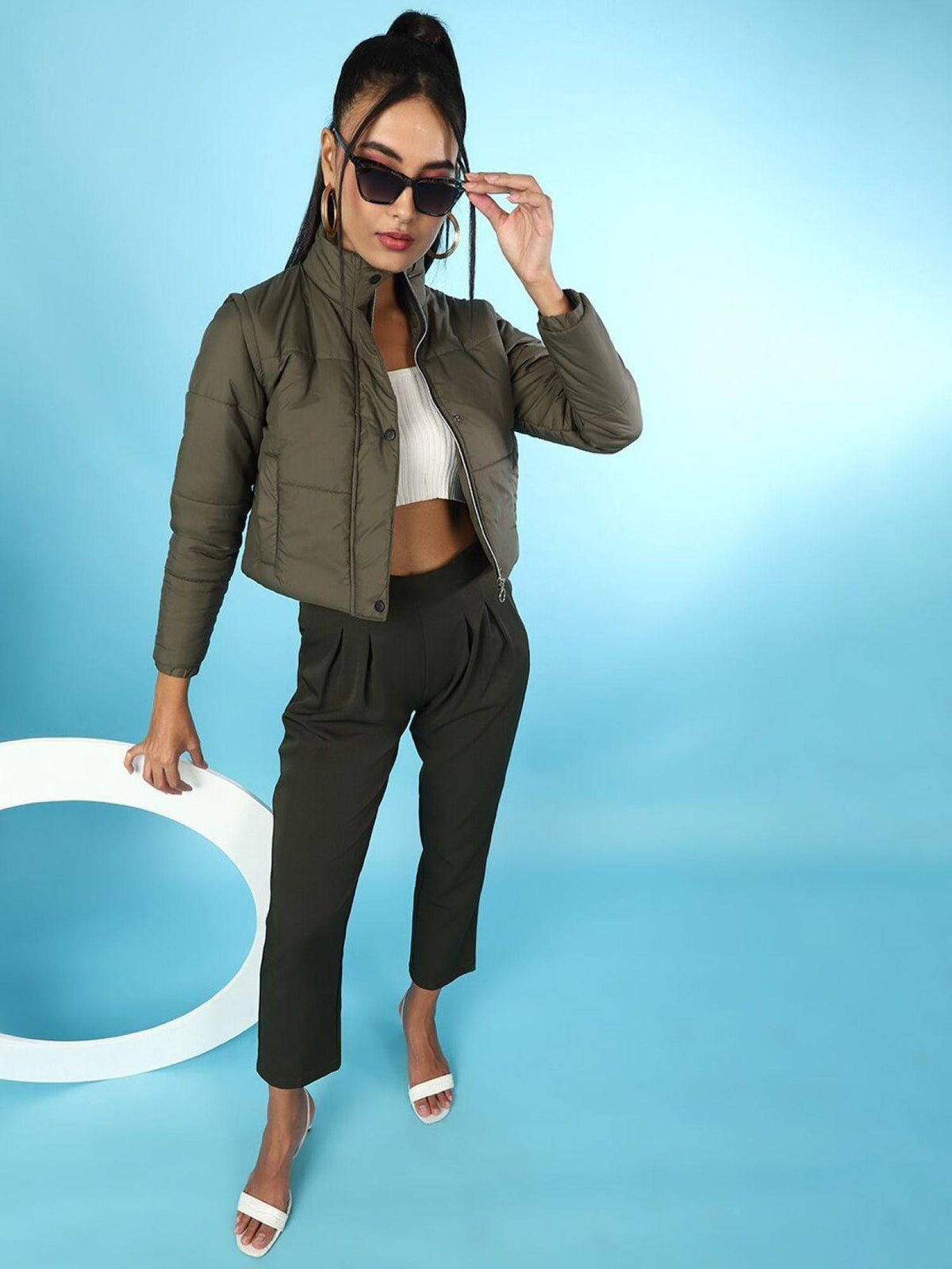 Black Regular Fit Solid High Neck Full Detachable Sleeves Winter Jacket | JC78 - view 35