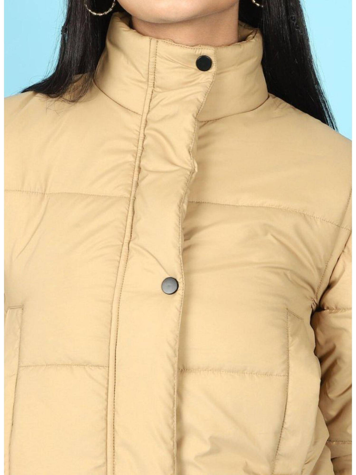 Black Regular Fit Solid High Neck Full Detachable Sleeves Winter Jacket | JC78 - view 25