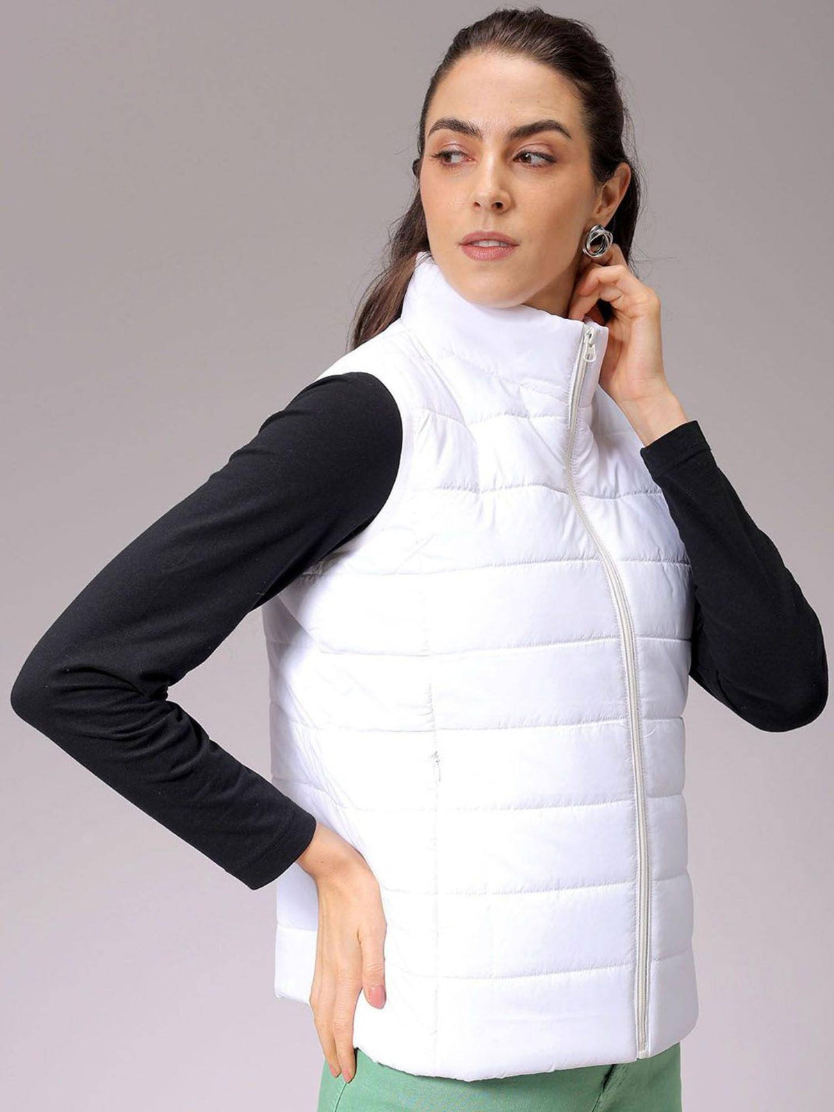 Pink Regular Fit Solid High Neck Sleeveless Quilted Jacket | JC78 - view 15