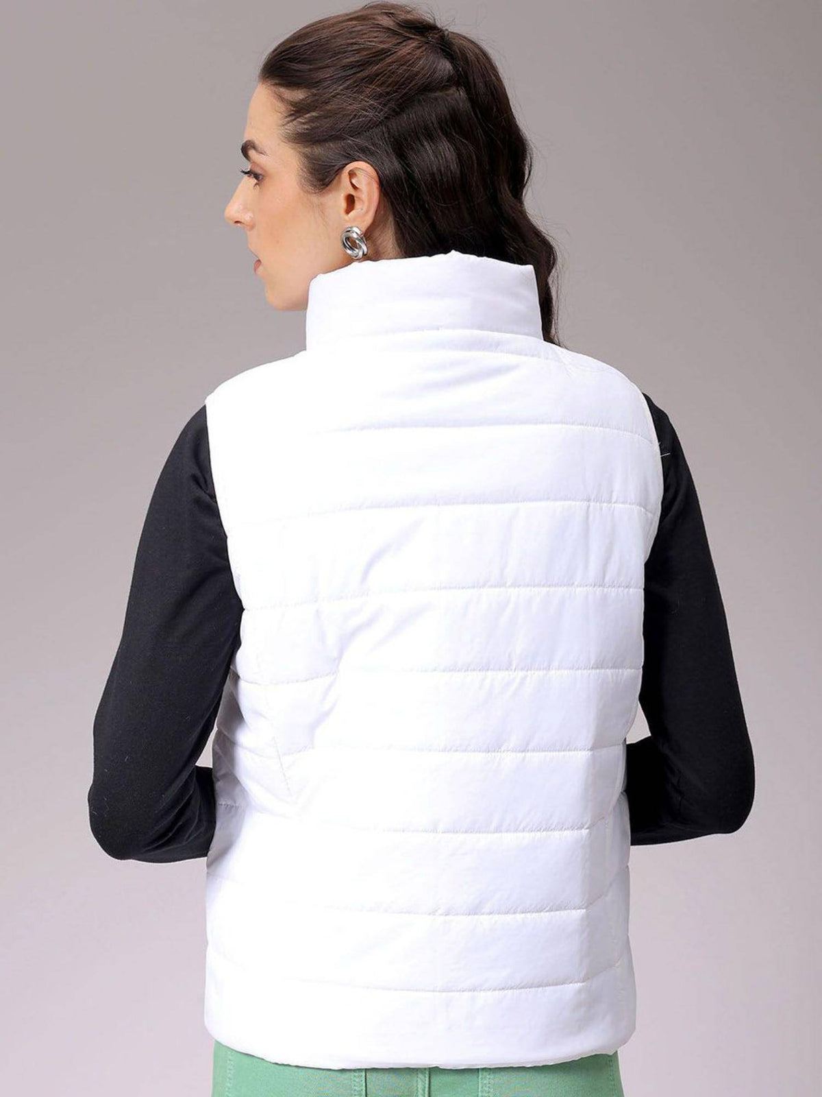 Pink Regular Fit Solid High Neck Sleeveless Quilted Jacket | JC78 - view 16