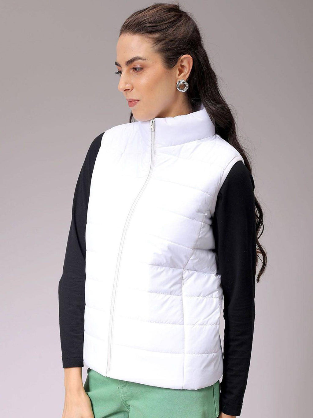 Pink Regular Fit Solid High Neck Sleeveless Quilted Jacket | JC78 - view 17