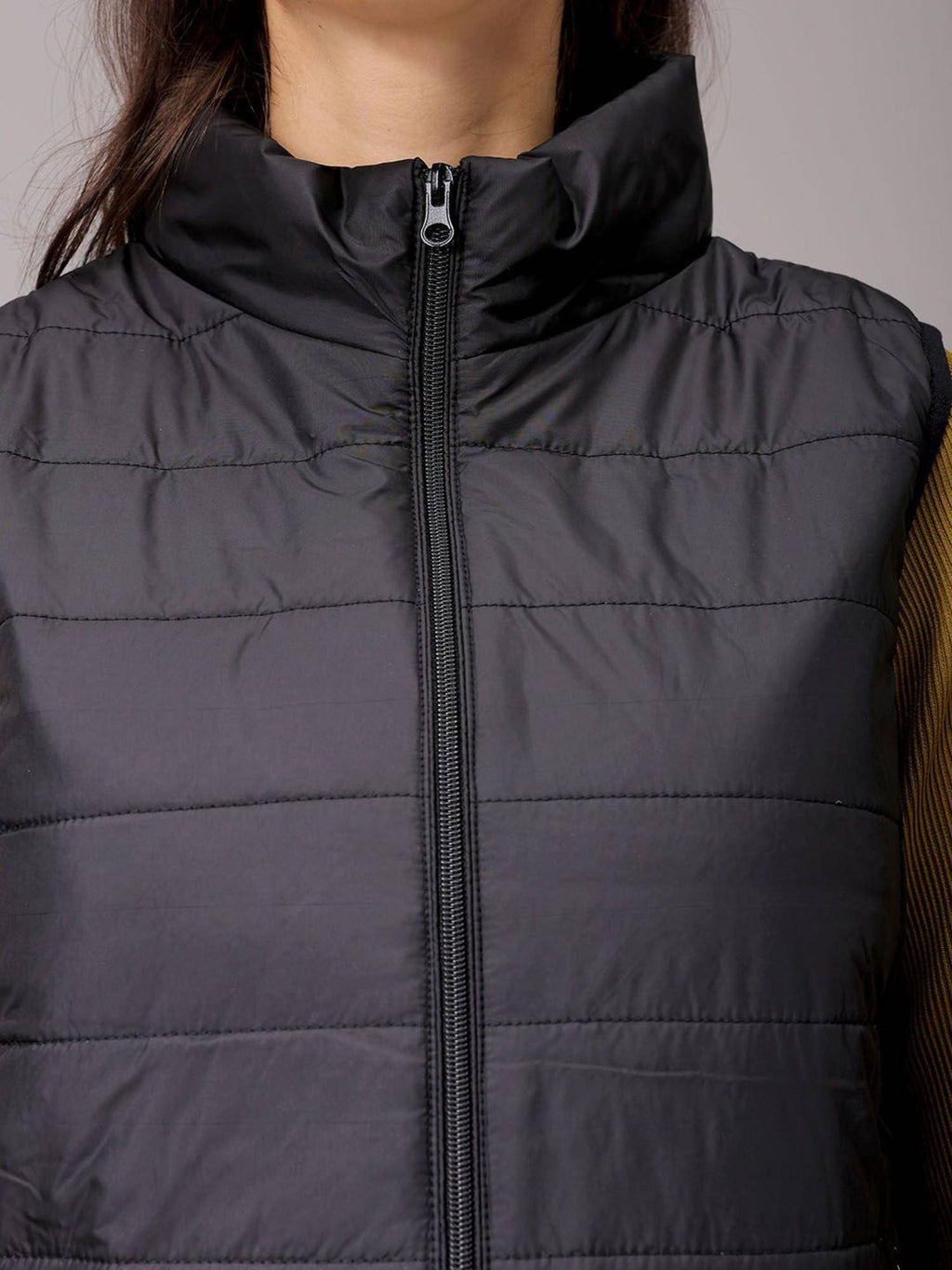 Pink Regular Fit Solid High Neck Sleeveless Quilted Jacket | JC78 - view 8