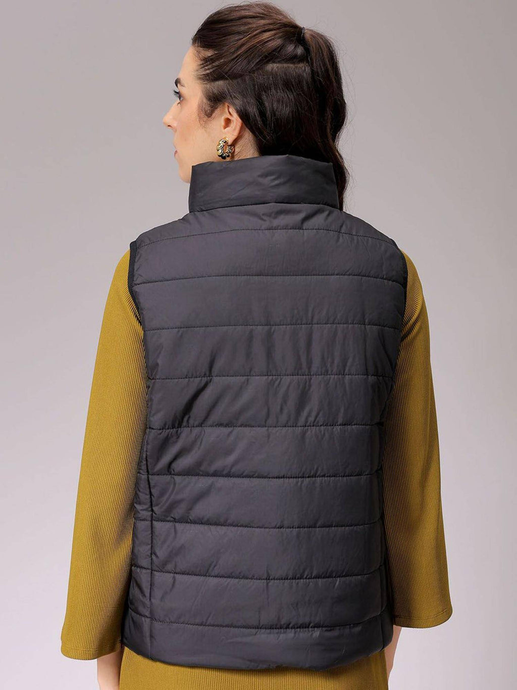 Pink Regular Fit Solid High Neck Sleeveless Quilted Jacket | JC78 - view 10