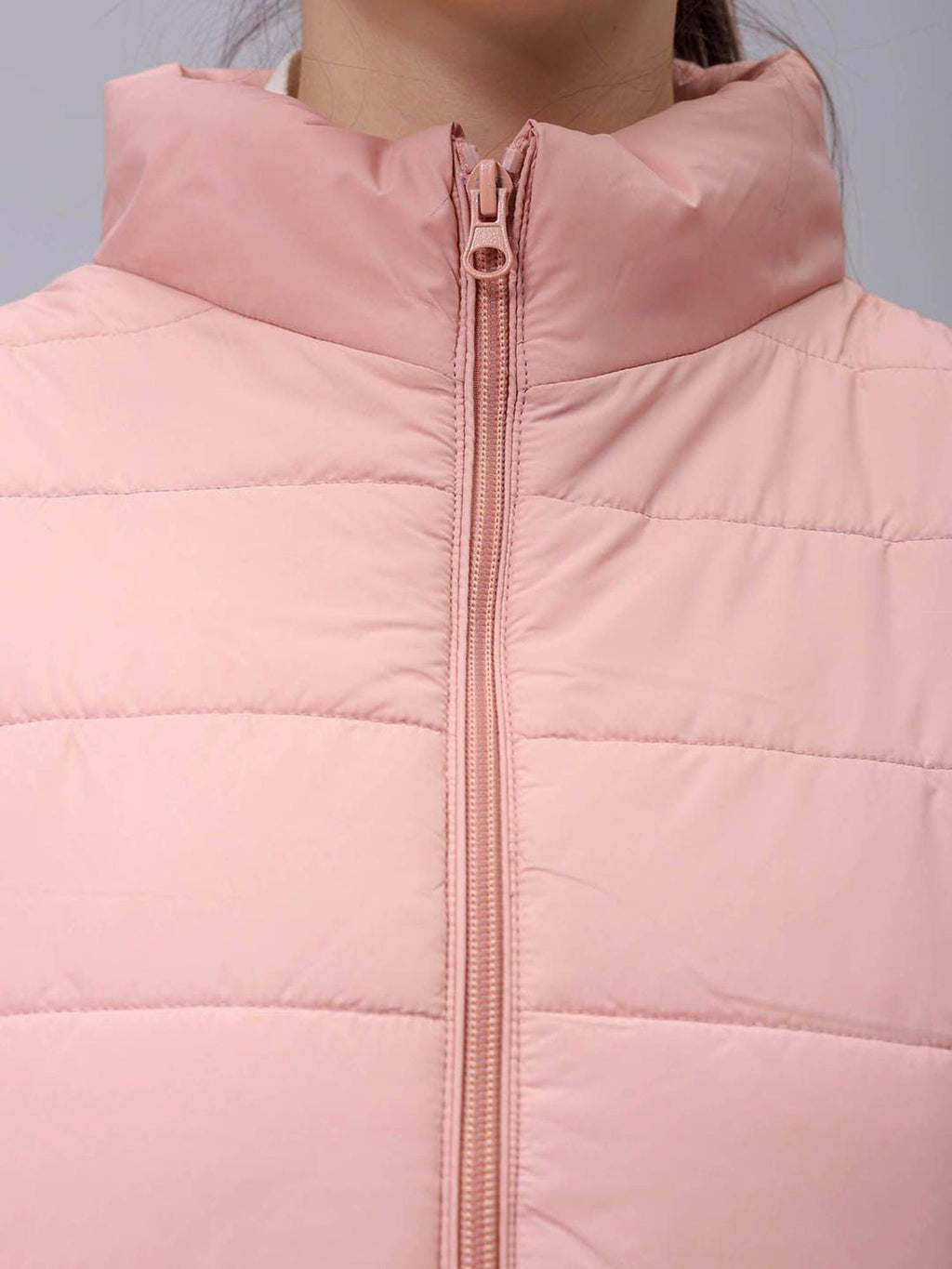 Pink Regular Fit Solid High Neck Sleeveless Quilted Jacket | JC78 - view 2