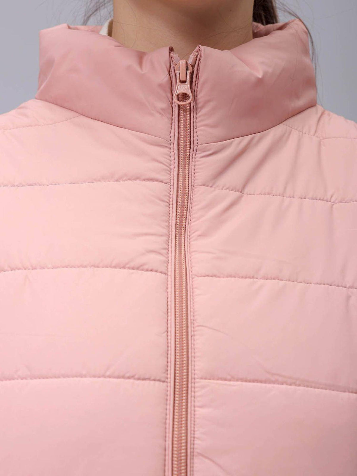 Pink Regular Fit Solid High Neck Sleeveless Quilted Jacket | JC78 - view 2