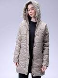Beige Relaxed Fit Solid Hooded Full Sleeves Quilted Jacket | JC78 - view 1
