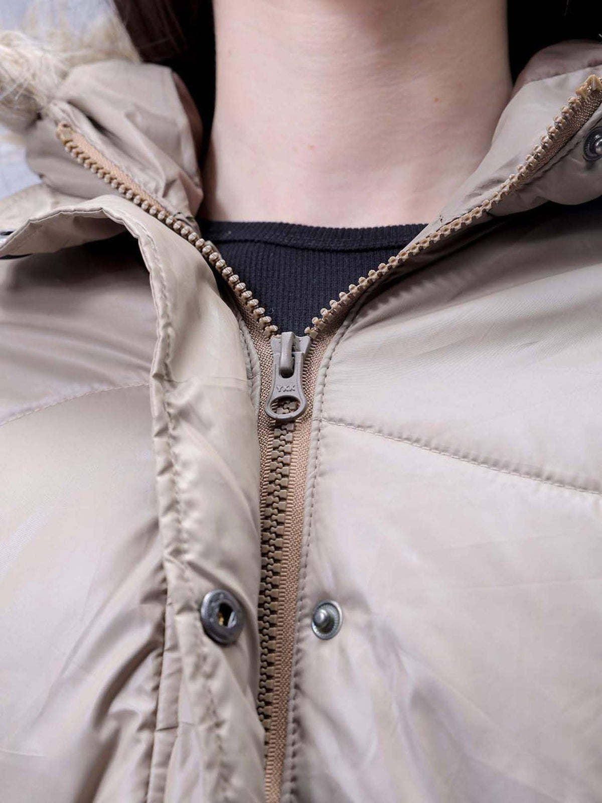 Beige Relaxed Fit Solid Hooded Full Sleeves Quilted Jacket | JC78 - view 2