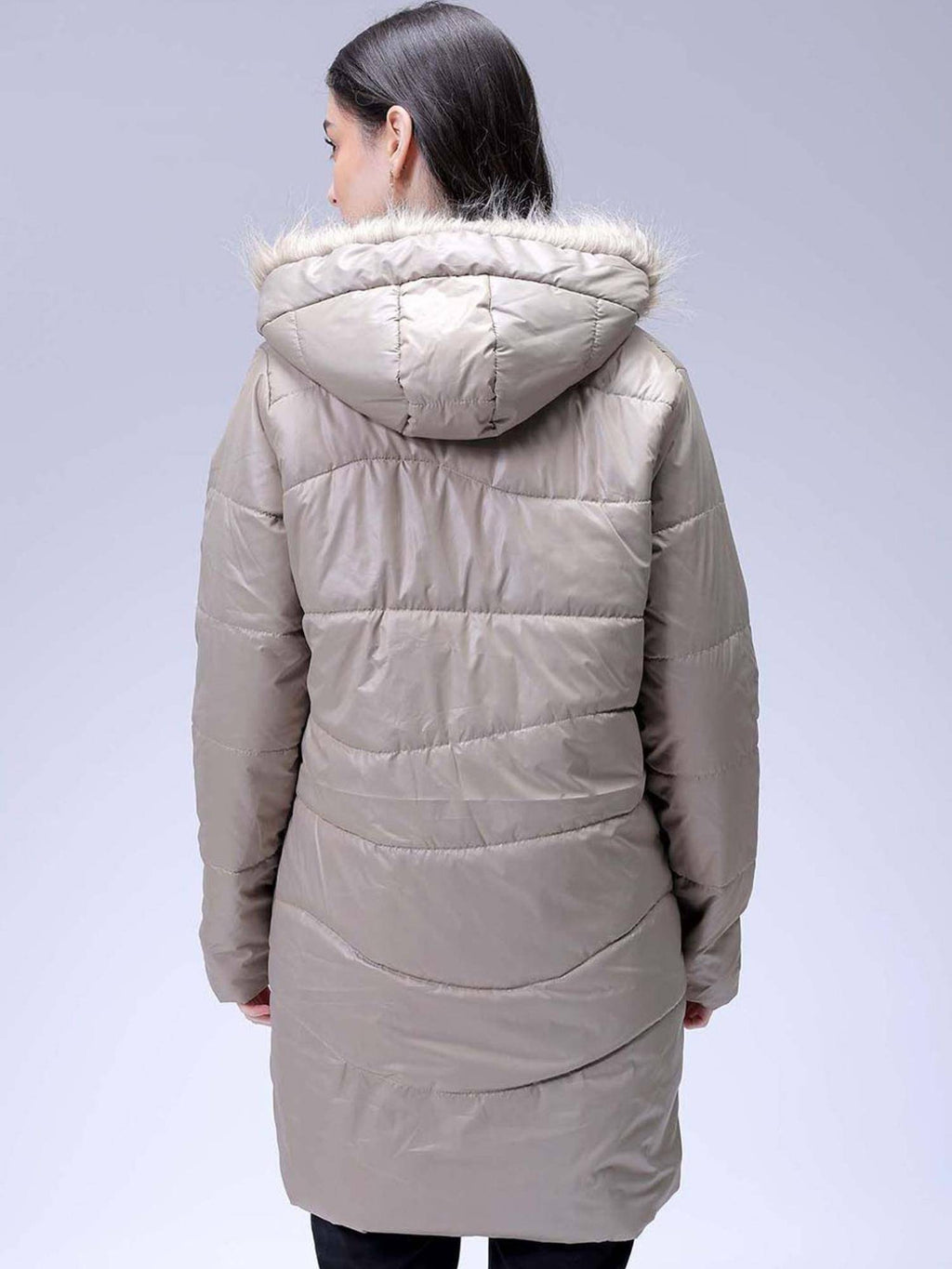 Beige Relaxed Fit Solid Hooded Full Sleeves Quilted Jacket | JC78 - view 4