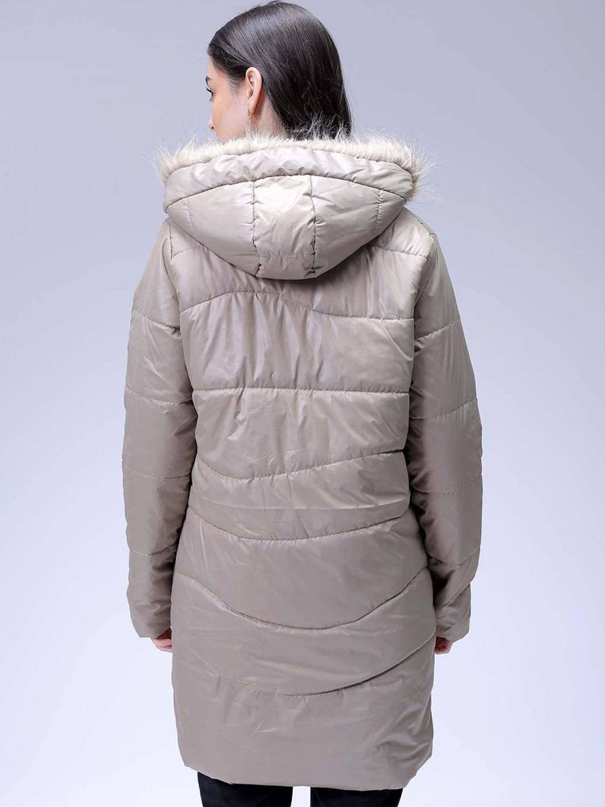 Beige Relaxed Fit Solid Hooded Full Sleeves Quilted Jacket | JC78 - view 4