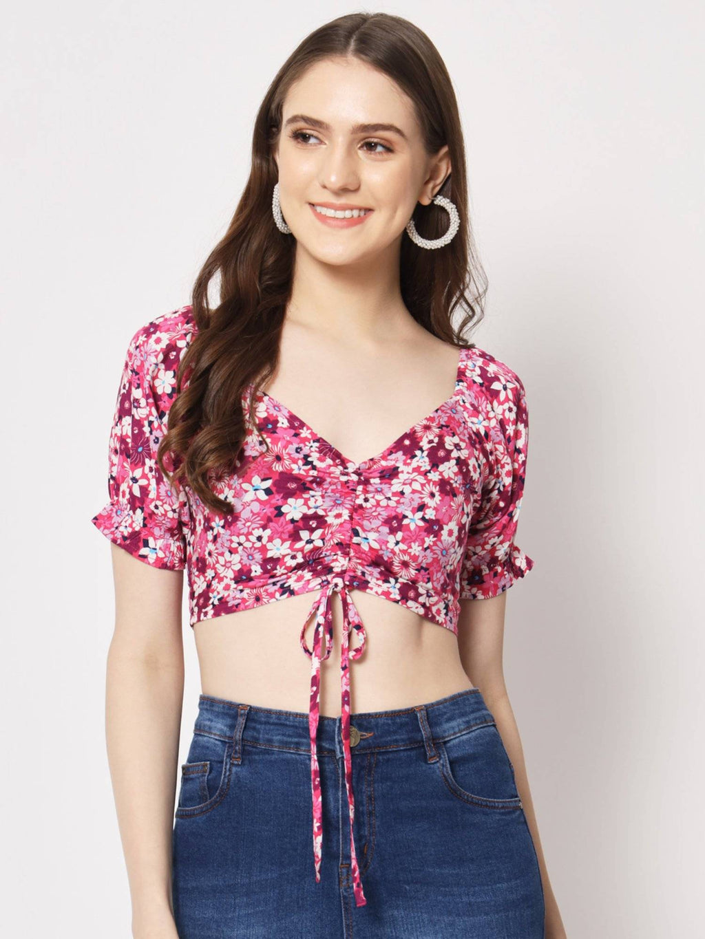 Floral Printed Ruched Detail Top | CT61 - view 1