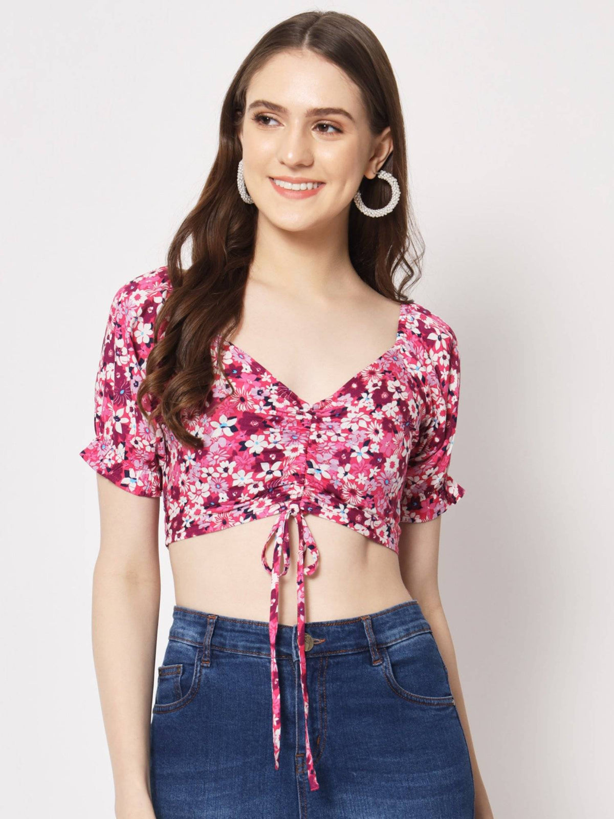 Floral Printed Ruched Detail Top | CT61 - view 1