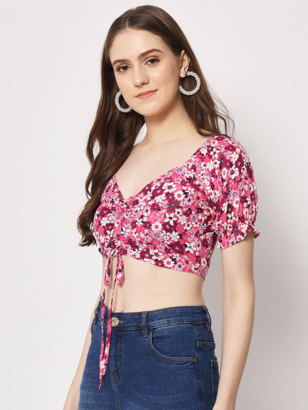 Floral Printed Ruched Detail Top | CT61 - view 3