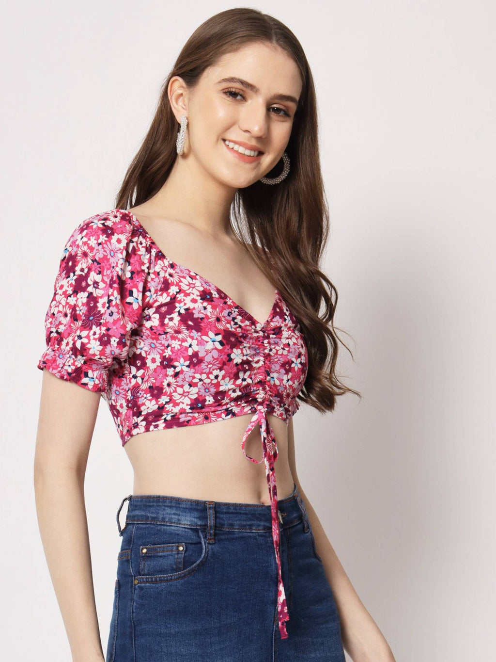 Floral Printed Ruched Detail Top | CT61 - view 6