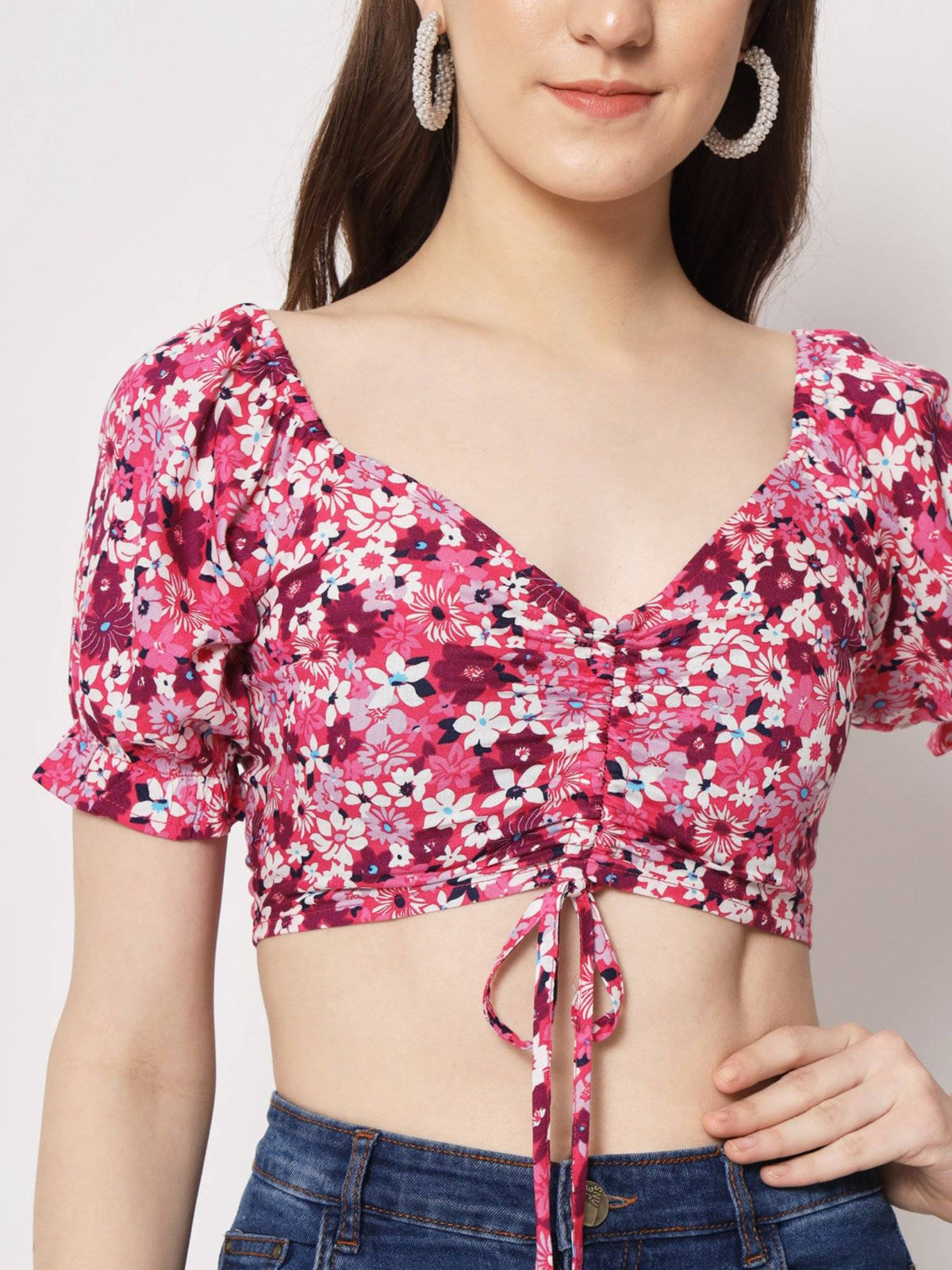 Floral Printed Ruched Detail Top | CT61 - view 7