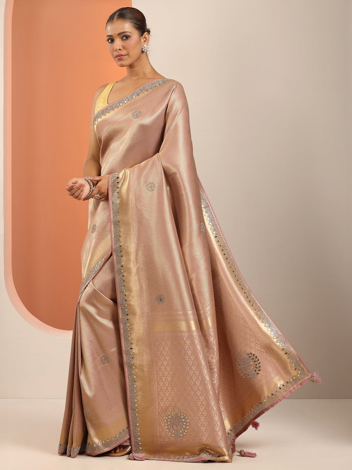 Libas Peach Silk Blend Saree With Unstitched Blouse Piece