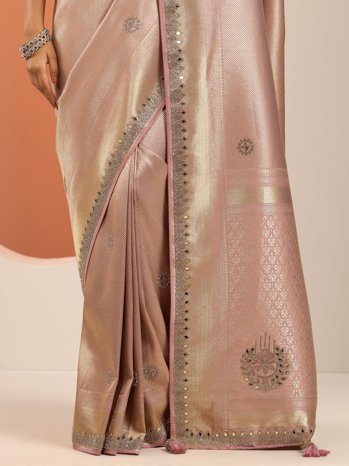 Libas Peach Silk Blend Saree With Unstitched Blouse Piece