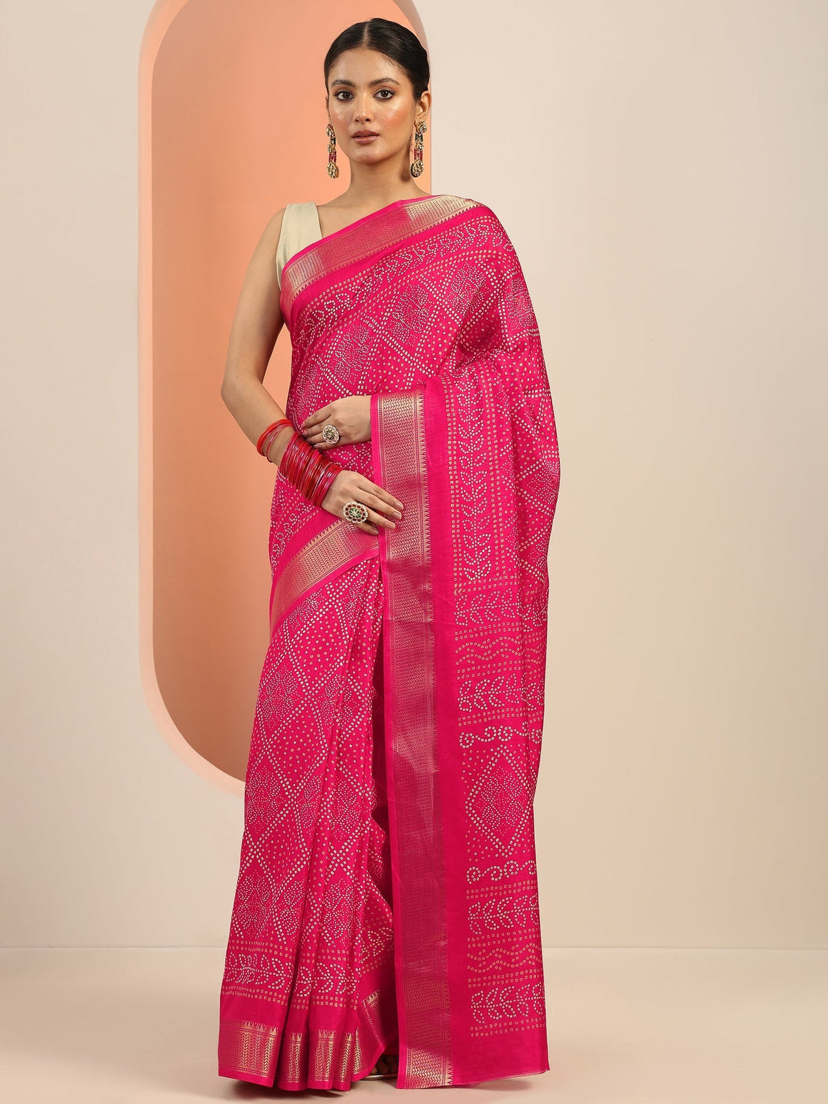 Libas Pink Printed Silk Blend Saree With Unstitched Blouse Piece S45