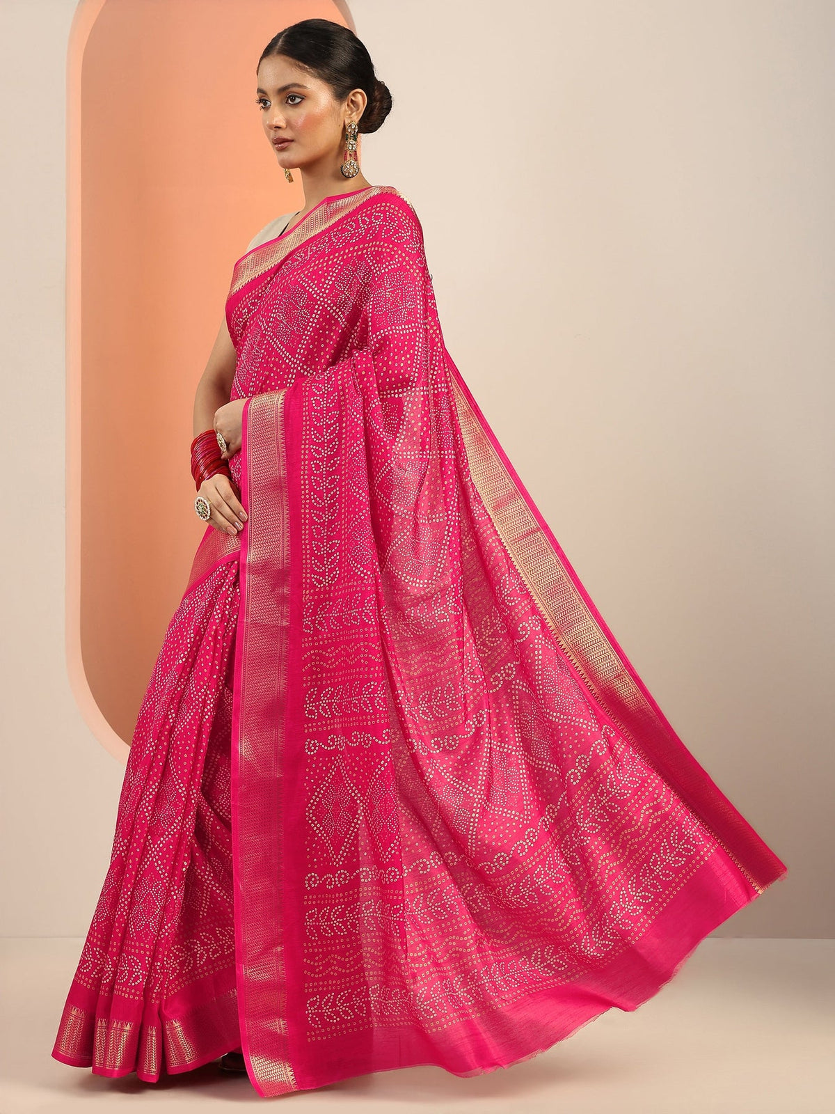 Libas Pink Printed Silk Blend Saree With Unstitched Blouse Piece S45