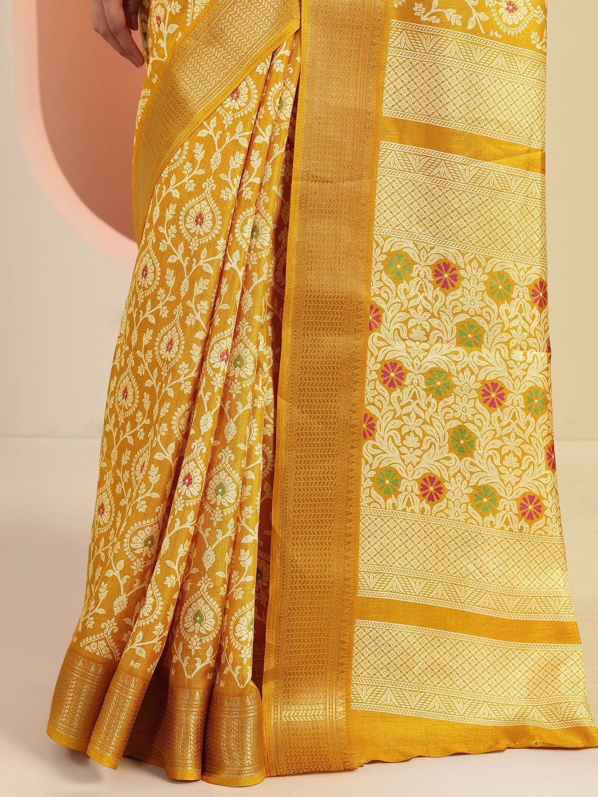 Libas Mustard Printed Silk Blend Saree With Unstitched Blouse Piece S45