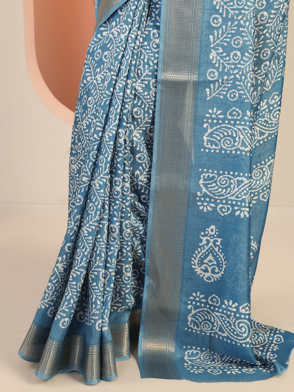 Libas Blue Printed Silk Blend Saree With Unstitched Blouse Piece